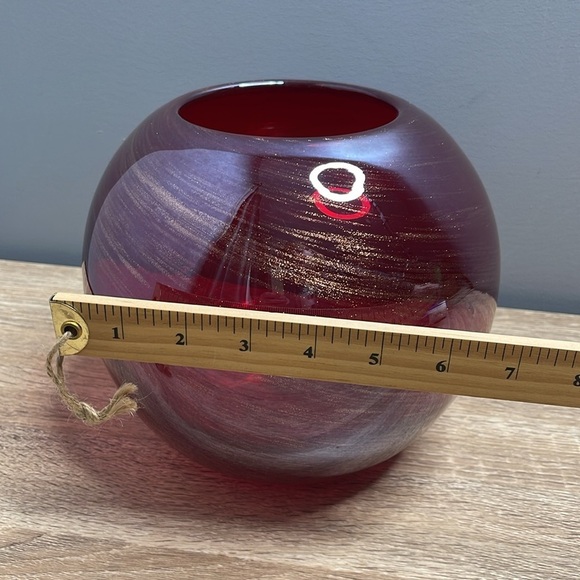 Abbott Rich Red and Metallic Gold Glass Sphere Vase Home Decor Round Ball - Picture 6 of 8